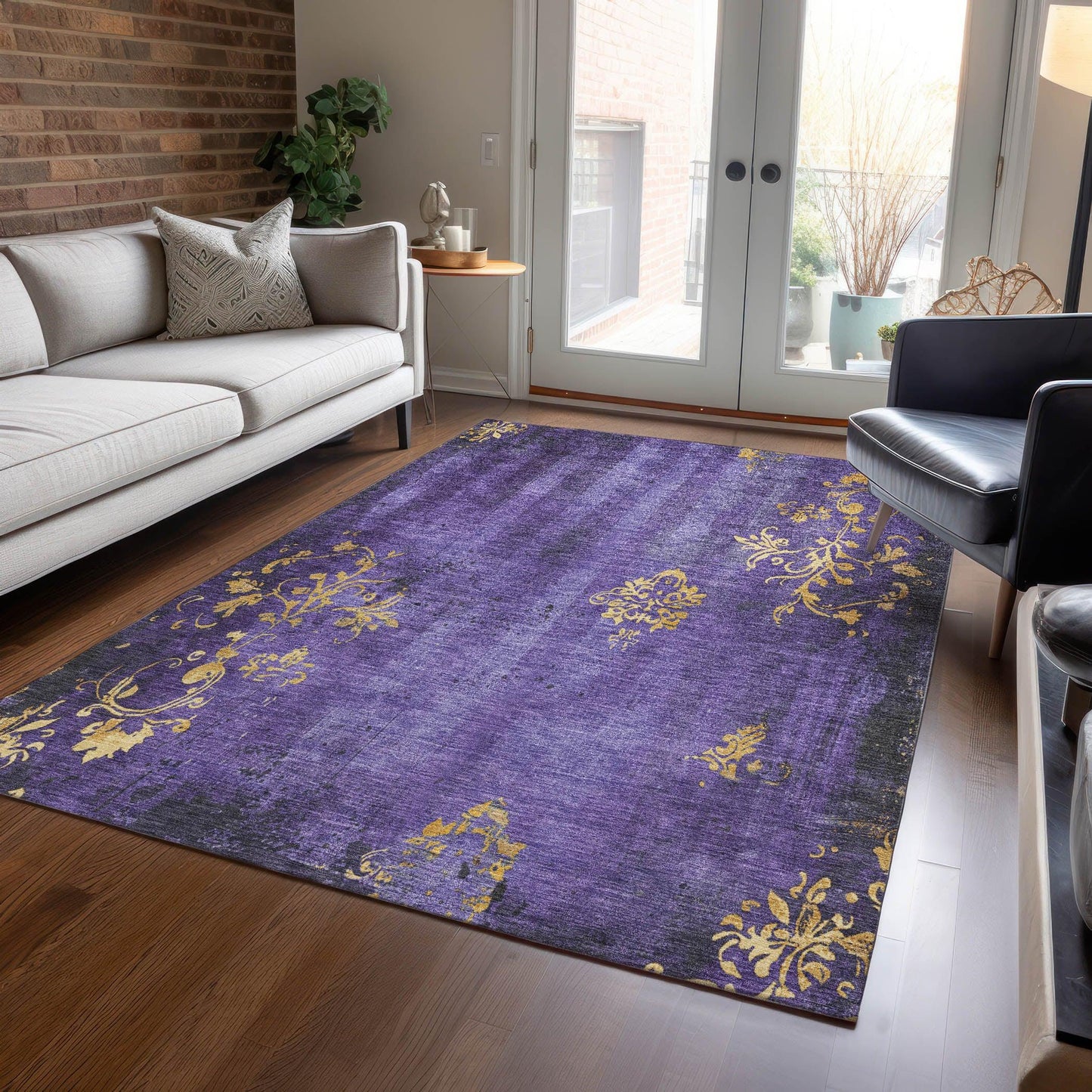 Naelion Purple Washable Indoor-Outdoor Rug