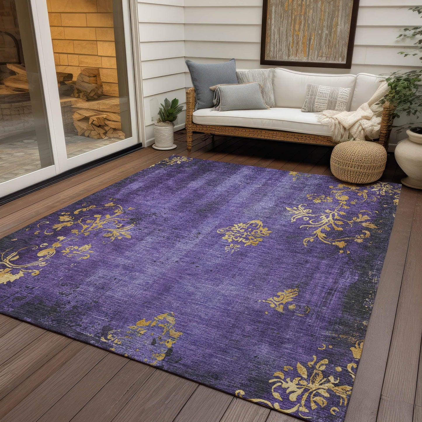 Naelion Purple Washable Indoor-Outdoor Rug