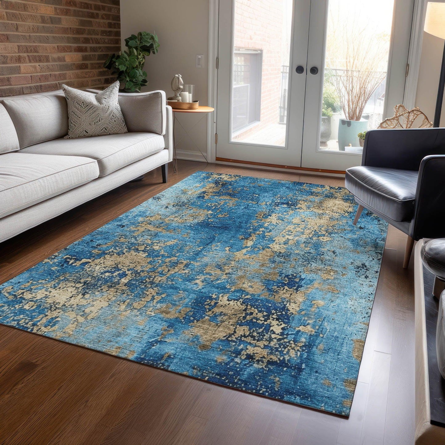 Naelira Blue Washable Indoor-Outdoor Rug