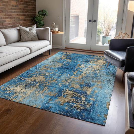 Naelira Blue Washable Indoor-Outdoor Rug