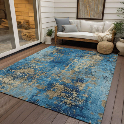 Naelira Blue Washable Indoor-Outdoor Rug