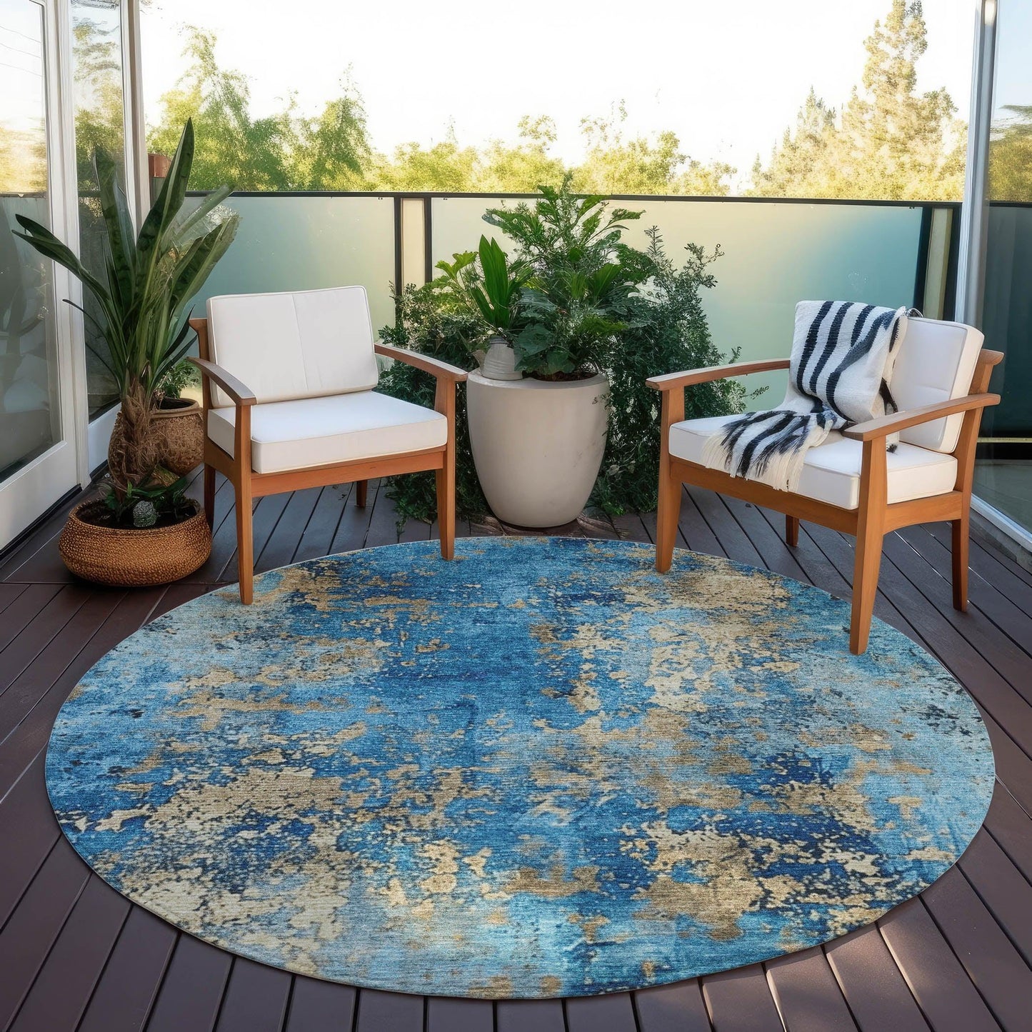 Naelira Blue Washable Indoor-Outdoor Rug