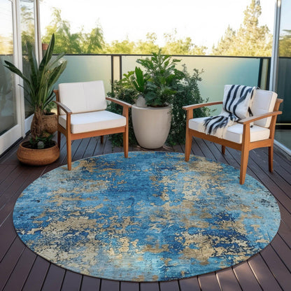 Naelira Blue Washable Indoor-Outdoor Rug