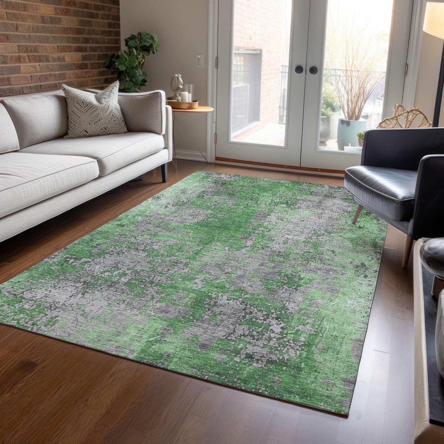 Naelira Green Washable Indoor-Outdoor Rug