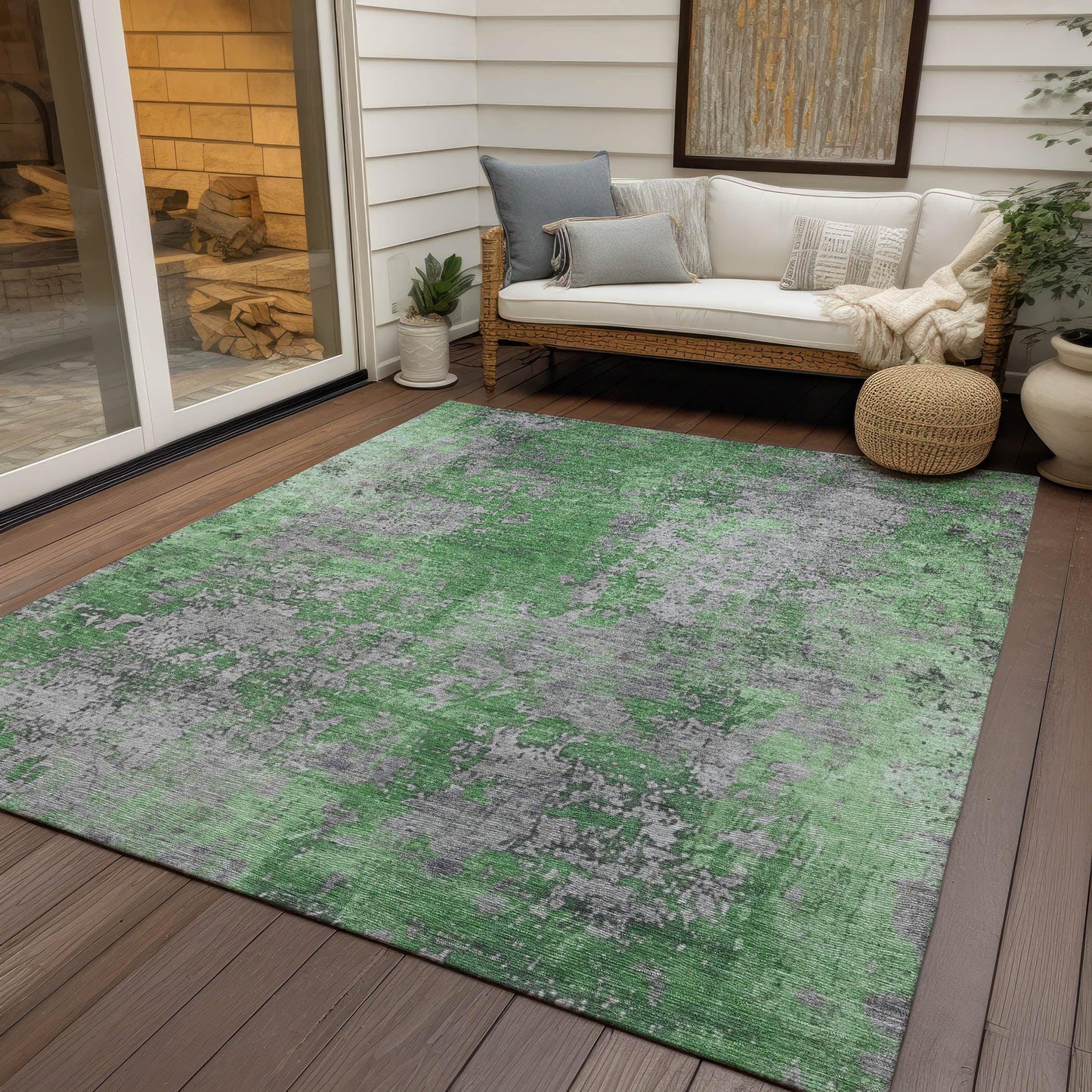Naelira Green Washable Indoor-Outdoor Rug