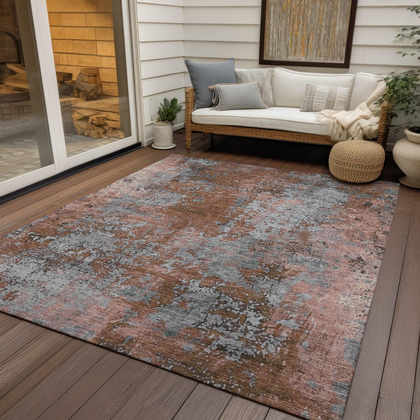 Naelira Orange Washable Indoor-Outdoor Rug
