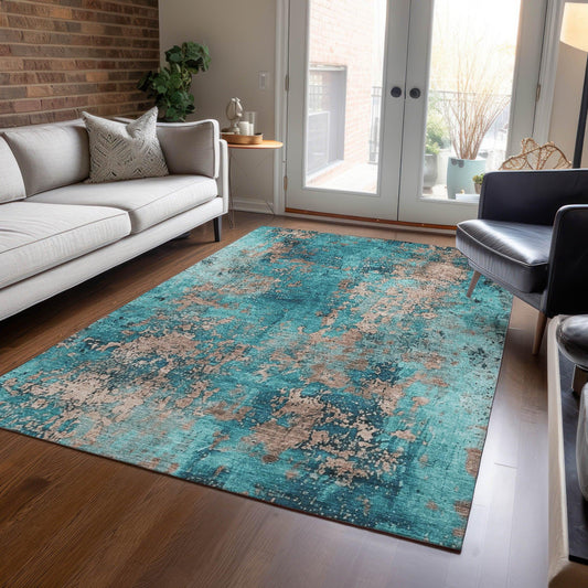 Naelira Teal Washable Indoor-Outdoor Rug