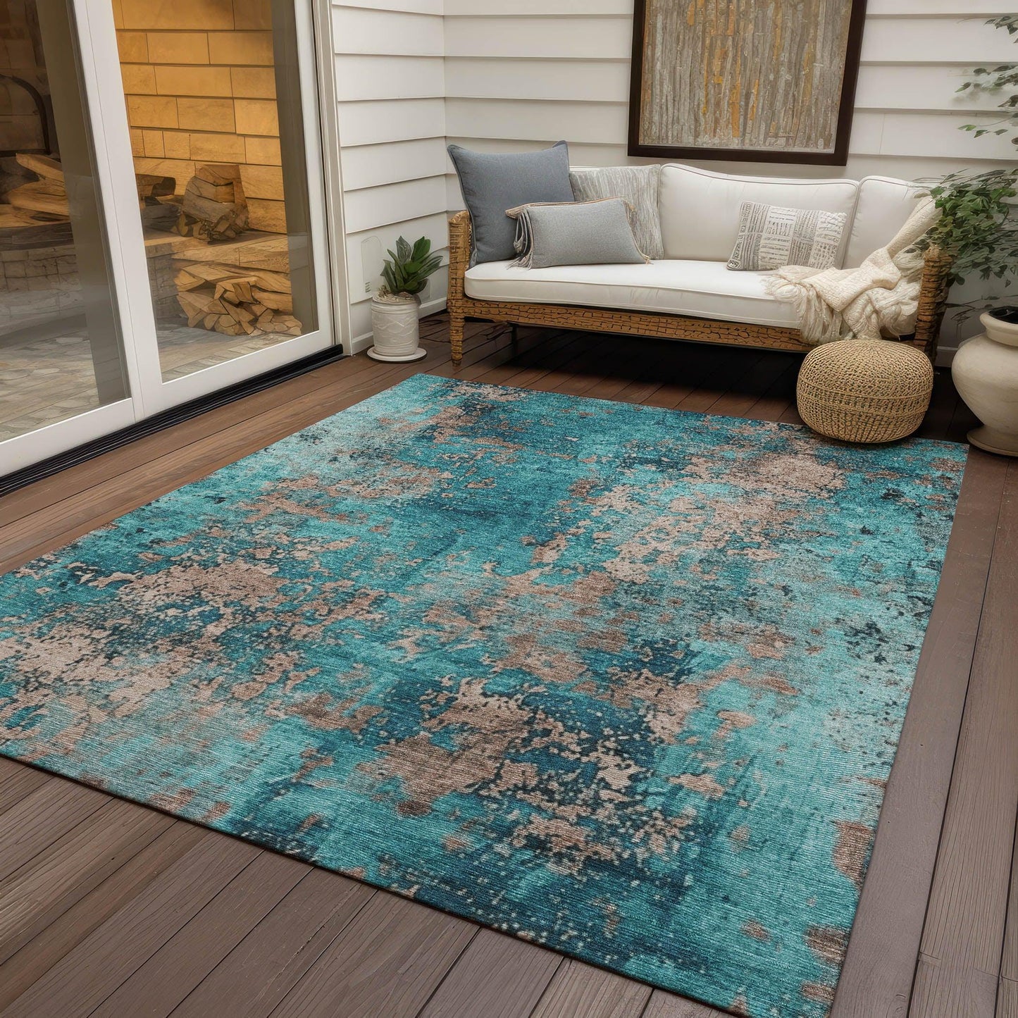 Naelira Teal Washable Indoor-Outdoor Rug