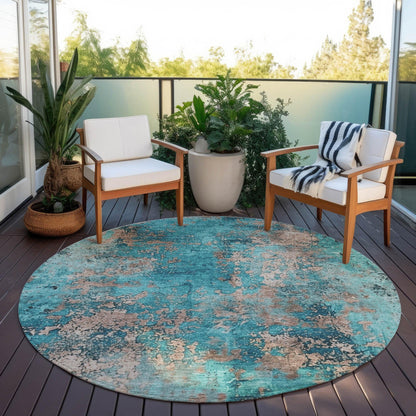 Naelira Teal Washable Indoor-Outdoor Rug