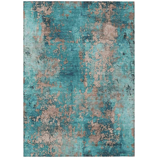 Naelira Teal Washable Indoor-Outdoor Rug