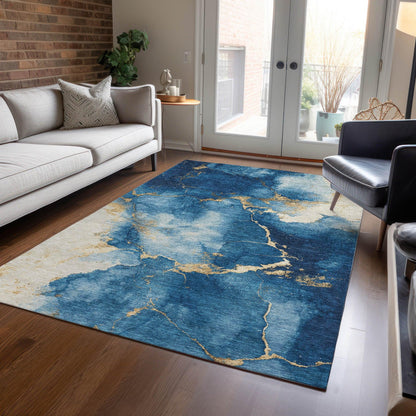 Naelius Blue Washable Indoor-Outdoor Rug