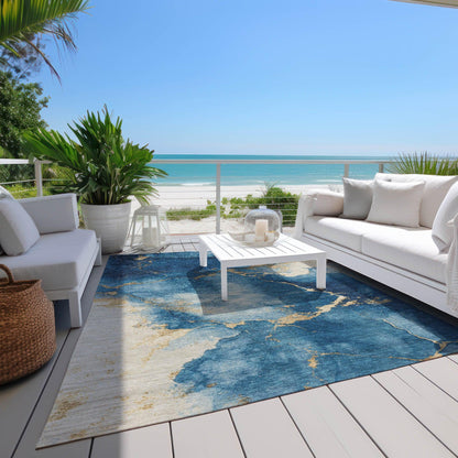 Naelius Blue Washable Indoor-Outdoor Rug