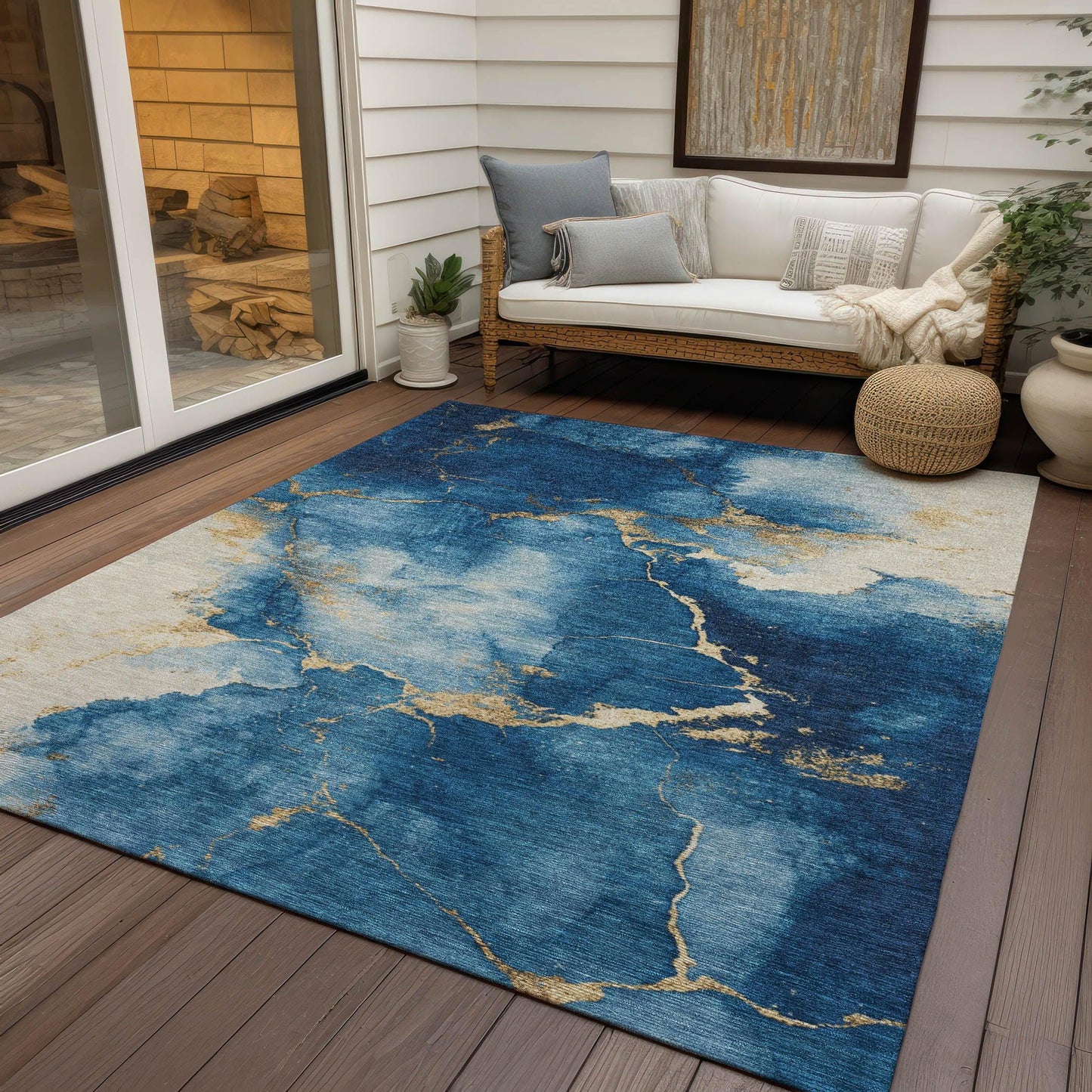 Naelius Blue Washable Indoor-Outdoor Rug