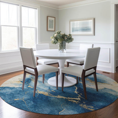 Naelius Blue Washable Indoor-Outdoor Rug