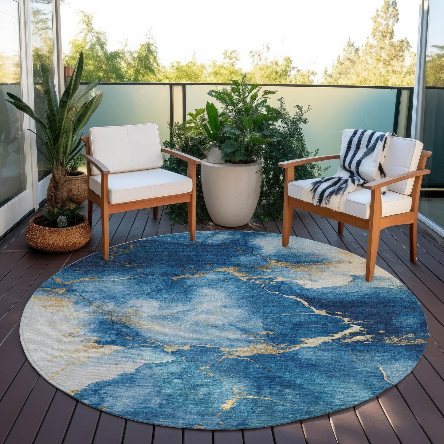 Naelius Blue Washable Indoor-Outdoor Rug