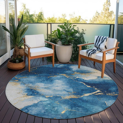 Naelius Blue Washable Indoor-Outdoor Rug