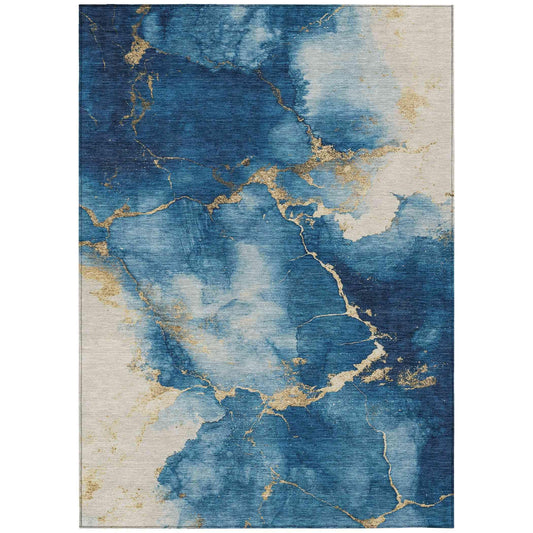 Naelius Blue Washable Indoor-Outdoor Rug