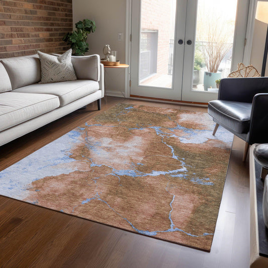 Naelius Orange Washable Indoor-Outdoor Rug