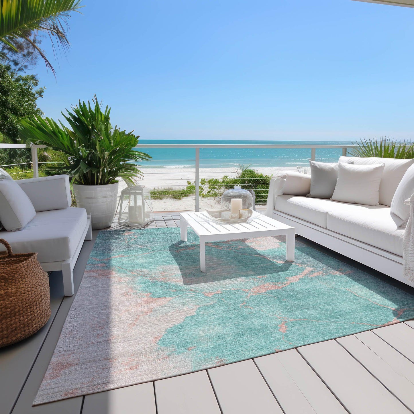 Naelius Teal Washable Indoor-Outdoor Rug