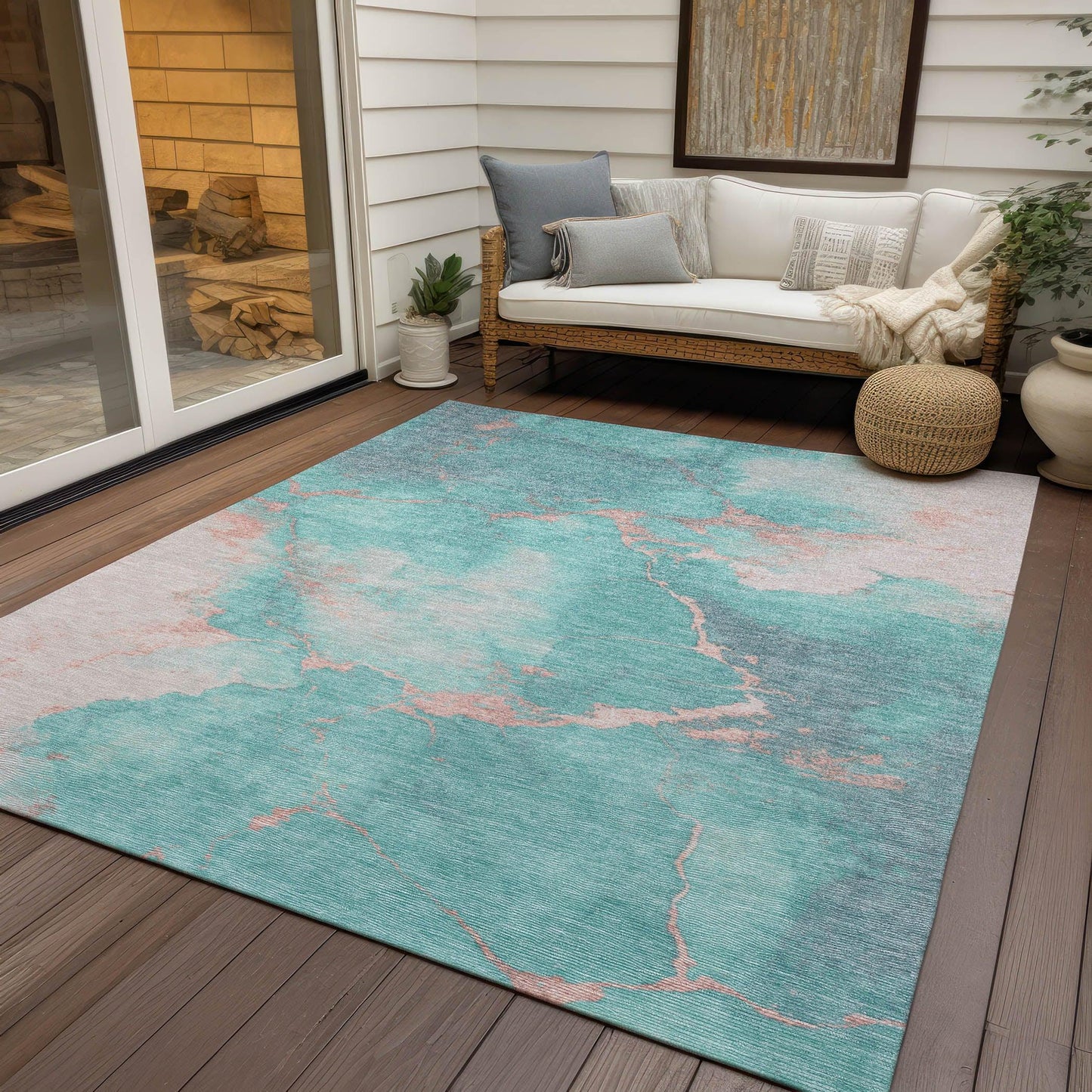 Naelius Teal Washable Indoor-Outdoor Rug