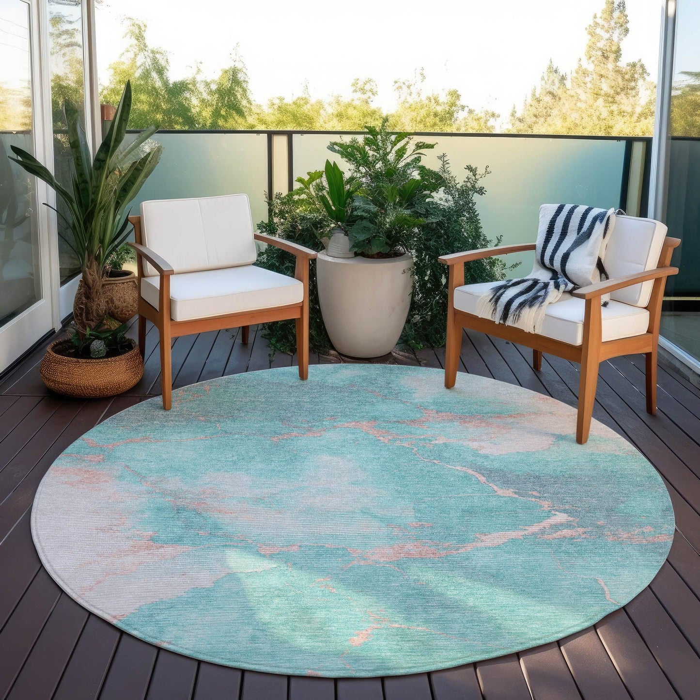 Naelius Teal Washable Indoor-Outdoor Rug