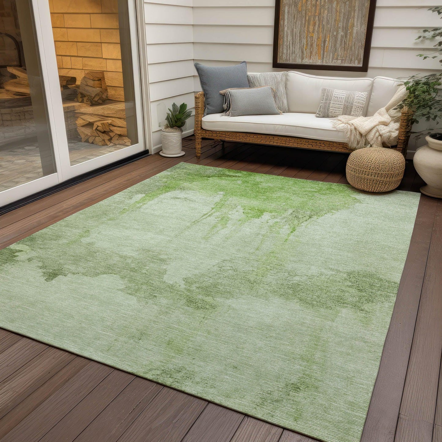 Naelon Green Washable Indoor-Outdoor Rug