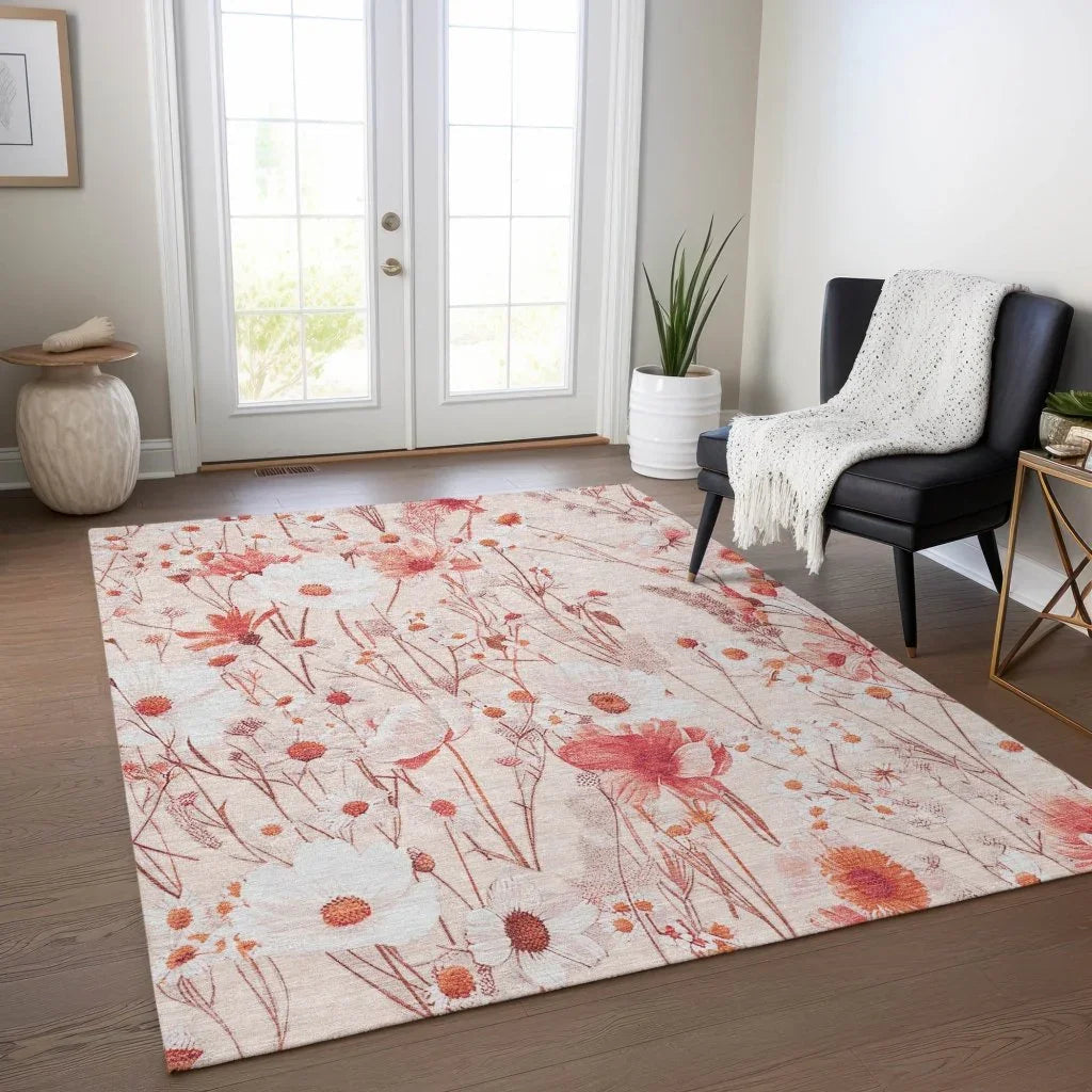 Nafeza Orange Washable Indoor - Outdoor Rug - LOOMLAN - LOOMLAN Rugs - Outdoor Rugs