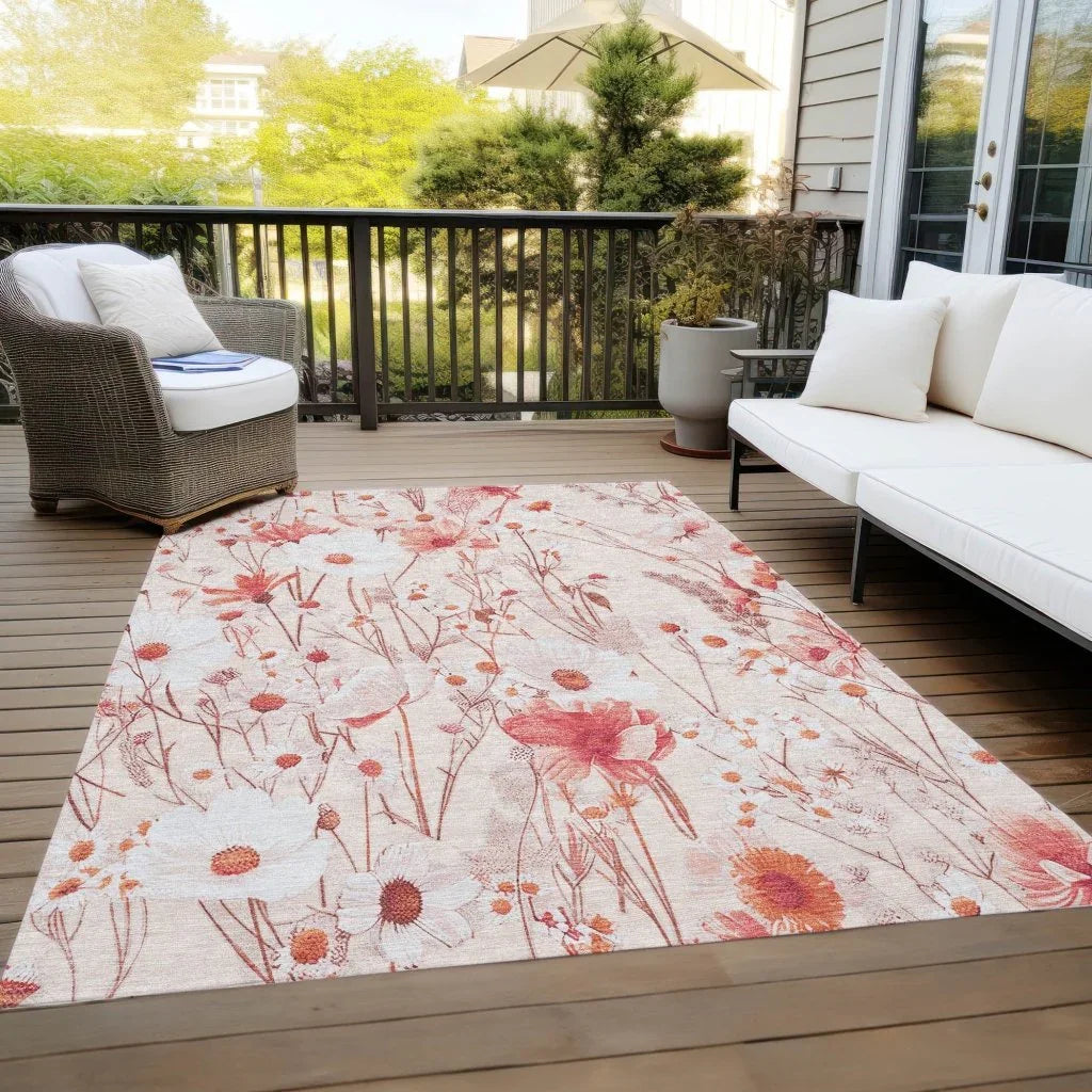 Nafeza Orange Washable Indoor - Outdoor Rug - LOOMLAN - LOOMLAN Rugs - Outdoor Rugs