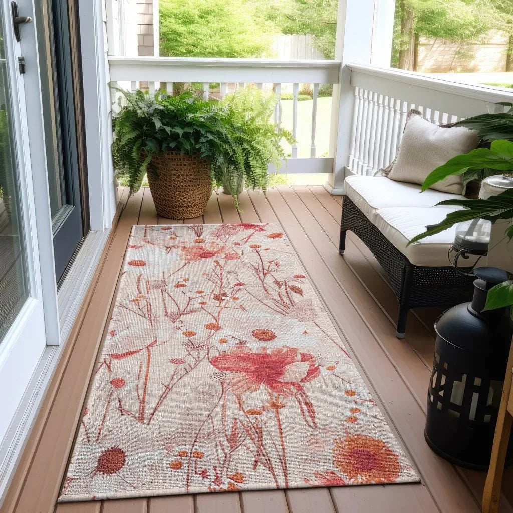 Nafeza Orange Washable Indoor - Outdoor Rug - LOOMLAN - LOOMLAN Rugs - Outdoor Rugs