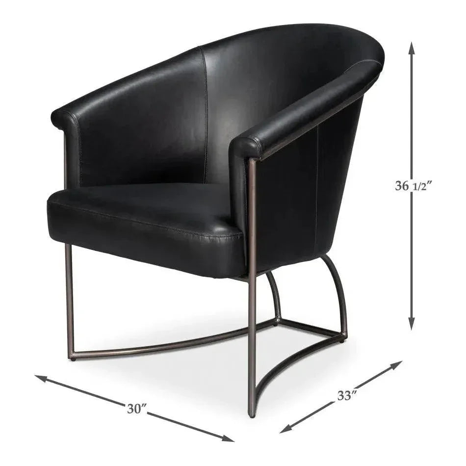 Nagel Distilled Leather & Iron Black Arm Chair - LOOMLAN - Sarreid - Accent Chairs