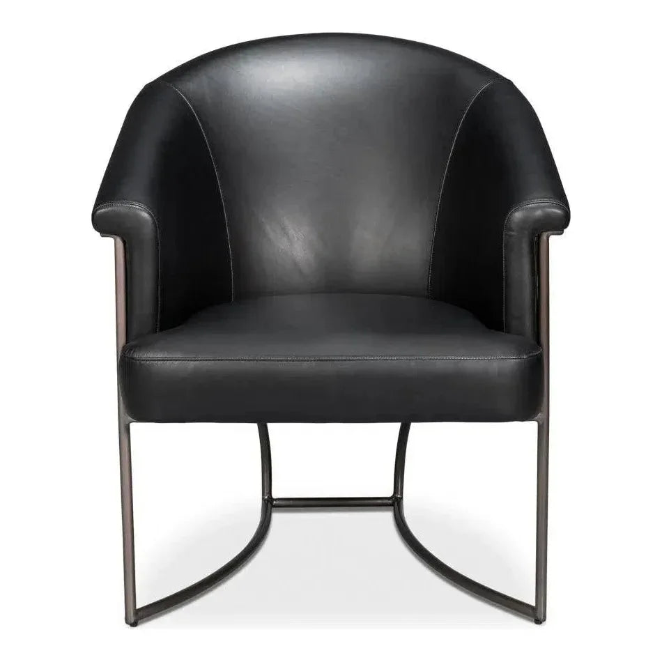 Nagel Distilled Leather & Iron Black Arm Chair - LOOMLAN - Sarreid - Accent Chairs