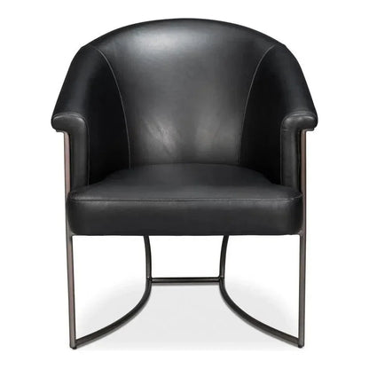 Nagel Distilled Leather & Iron Black Arm Chair - LOOMLAN - Sarreid - Accent Chairs