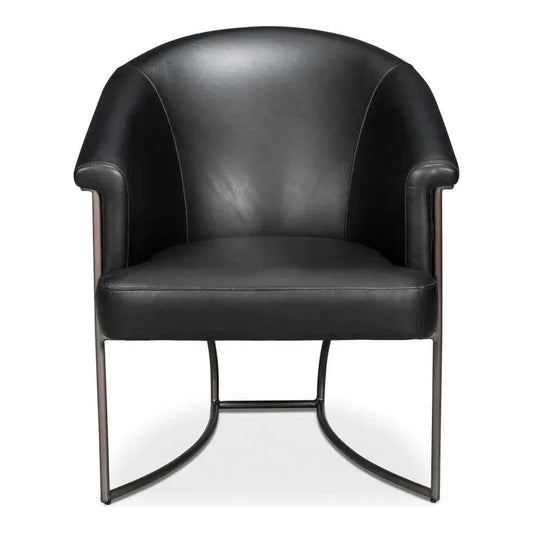 Nagel Distilled Leather & Iron Black Arm Chair - LOOMLAN - Sarreid - Accent Chairs