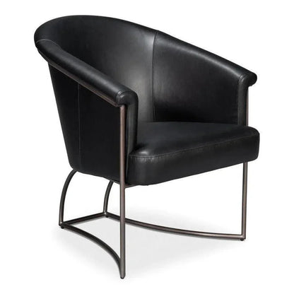 Nagel Distilled Leather & Iron Black Arm Chair - LOOMLAN - Sarreid - Accent Chairs