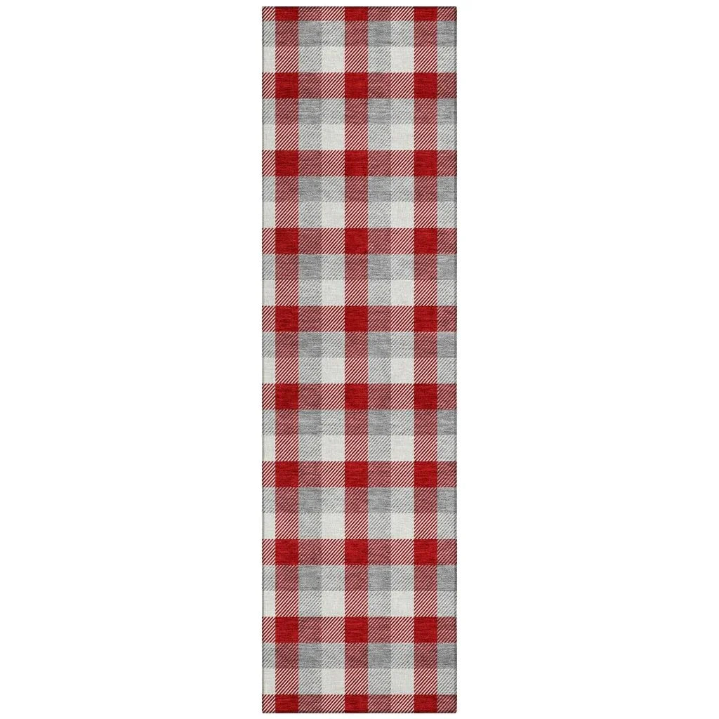 Nahlia Red Washable Indoor-Outdoor Rug-Outdoor Rugs-LOOMLAN Rugs-2'3" x 7'6"-LOOMLAN