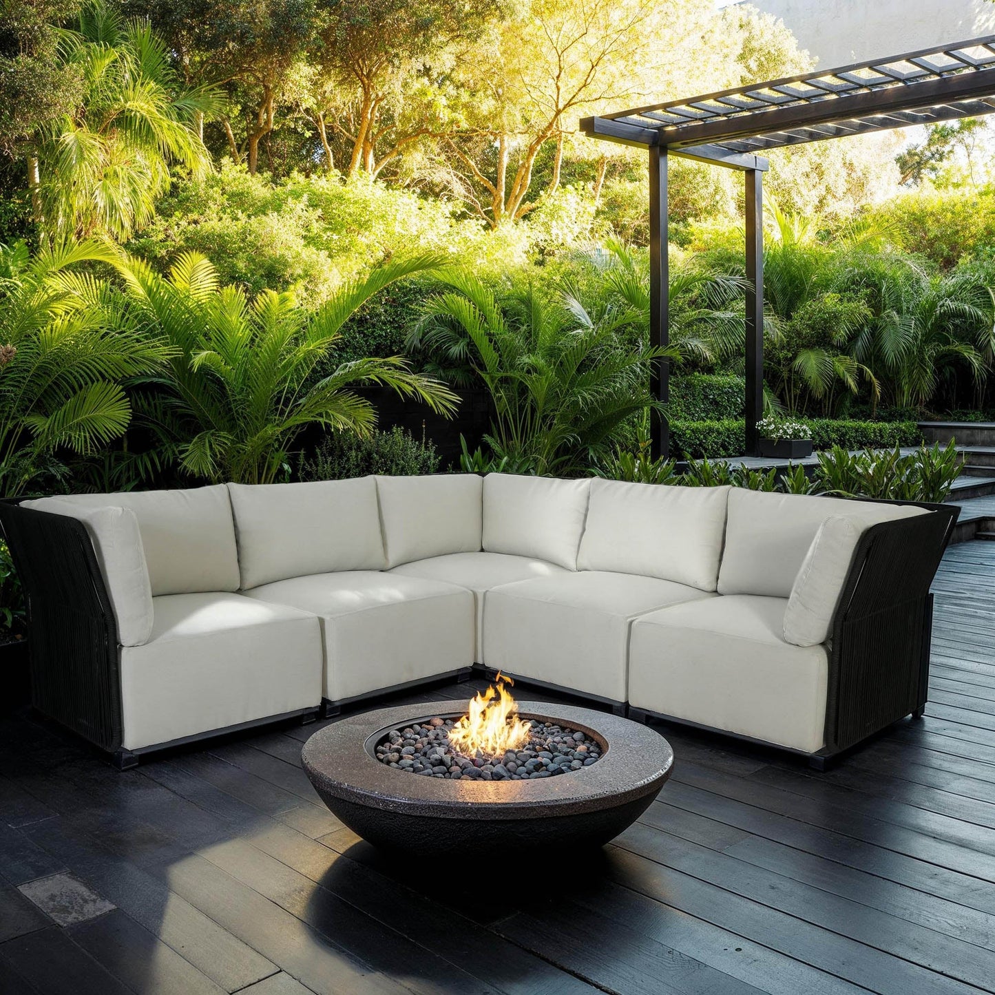 Naples White Fabric Outdoor Modular Corner