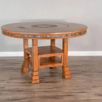 Natural Round Dining Table Set 4 Counter Stools-Dining Table Sets-Sunny D-LOOMLAN