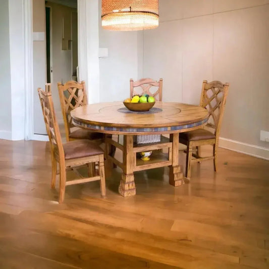 Natural Round Dining Table Set With Chairs-Dining Table Sets-Sunny D-LOOMLAN