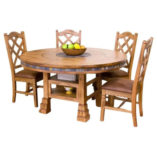 Natural Round Dining Table Set With Chairs-Dining Table Sets-Sunny D-LOOMLAN