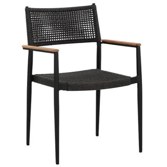 Nava Rope Stackable Outdoor Dining Armchair 2PC-Outdoor Dining Chairs-SUNPAN-Black-LOOMLAN