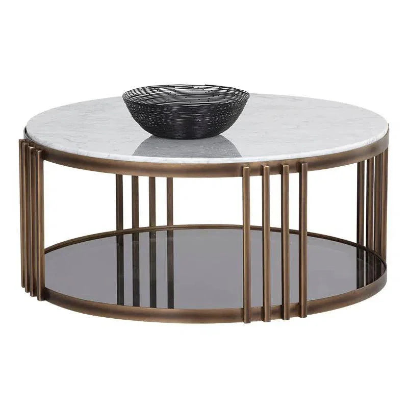 Naxos Coffee Table Marble Top & Glass Shelf - LOOMLAN - SUNPAN - Coffee Tables