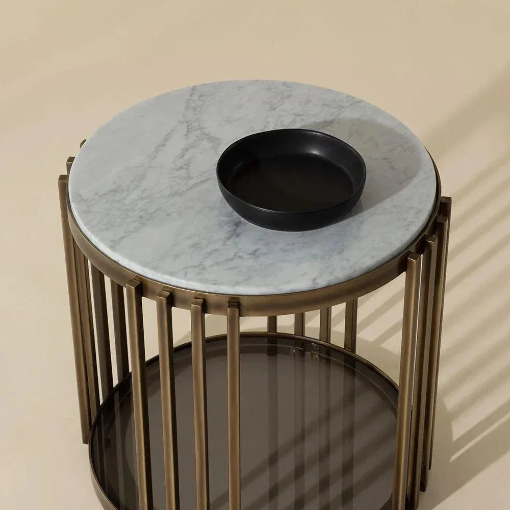 Naxos Side Table Marble & Glass In Bronze - LOOMLAN - SUNPAN - Side Tables