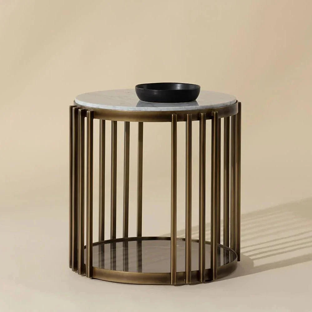 Naxos Side Table Marble & Glass In Bronze - LOOMLAN - SUNPAN - Side Tables