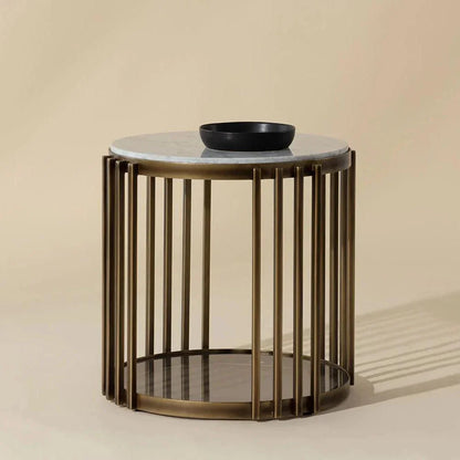 Naxos Side Table Marble & Glass In Bronze - LOOMLAN - SUNPAN - Side Tables