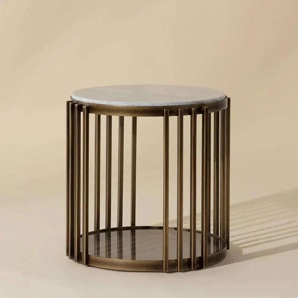 Naxos Side Table Marble & Glass In Bronze - LOOMLAN - SUNPAN - Side Tables