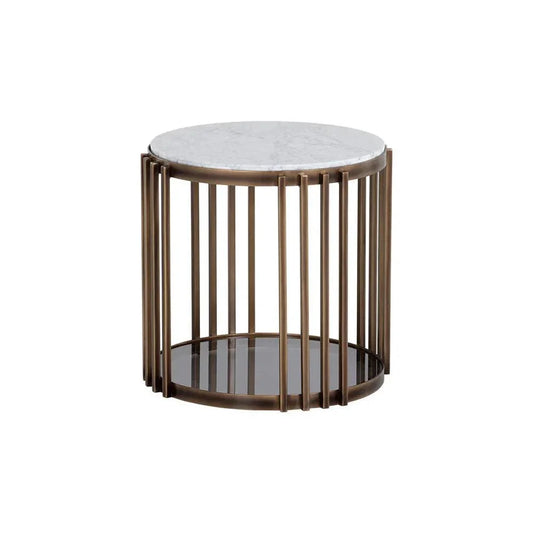 Naxos Side Table Marble & Glass In Bronze - LOOMLAN - SUNPAN - Side Tables
