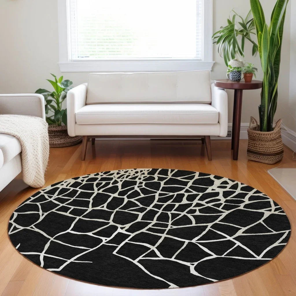 Nazira Black Washable Indoor-Outdoor Rug-Outdoor Rugs-LOOMLAN Rugs-LOOMLAN