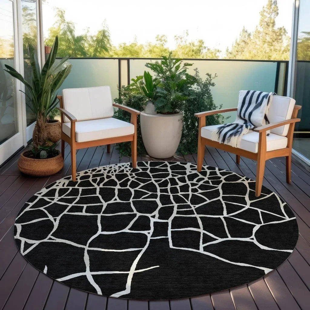 Nazira Black Washable Indoor-Outdoor Rug-Outdoor Rugs-LOOMLAN Rugs-LOOMLAN