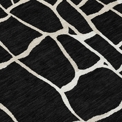 Nazira Black Washable Indoor-Outdoor Rug-Outdoor Rugs-LOOMLAN Rugs-LOOMLAN