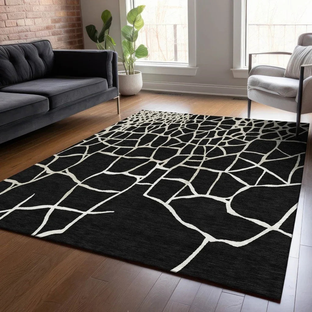 Nazira Black Washable Indoor-Outdoor Rug-Outdoor Rugs-LOOMLAN Rugs-LOOMLAN